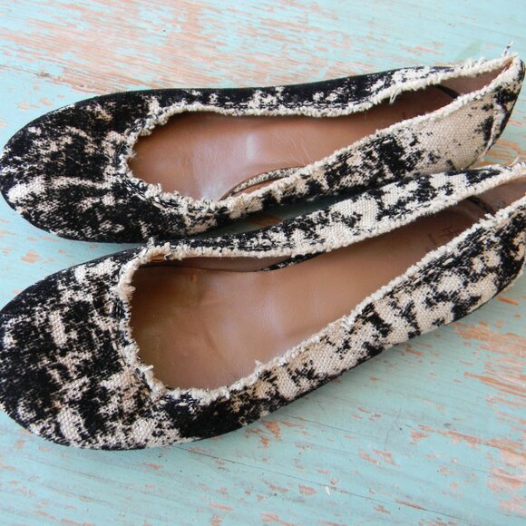 Henry Cuir Made In Italy BLACK/WHITE BOUCLE /Leather Size 36.5 BALLET FLATS - Picture 2 of 7